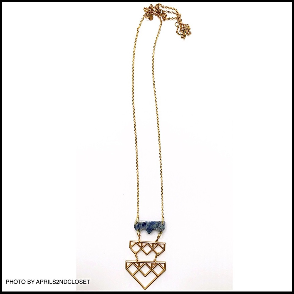 AGATE STONE GOLD PLATED LONG PENDANT NECKLACE A2C - Picture 6 of 8